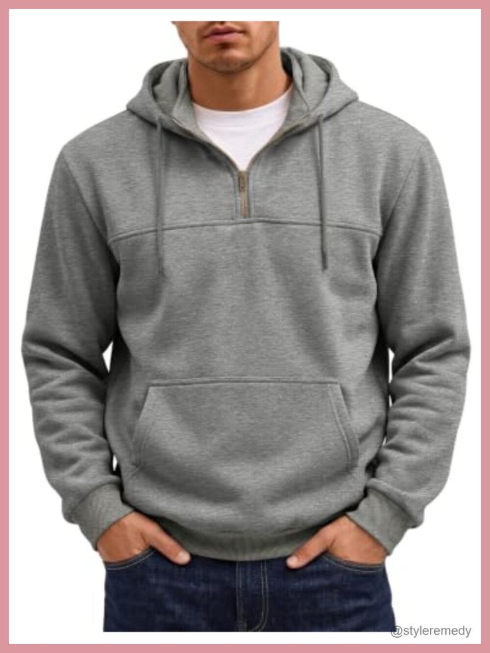 Mens Quarter Zip Hoodie Cotton Polyester Pullover Sweatshirt Casual